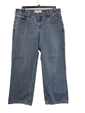 Hollister Low-Rise Baggy Jeans W32 Regular Medium Wash Distressed Hem